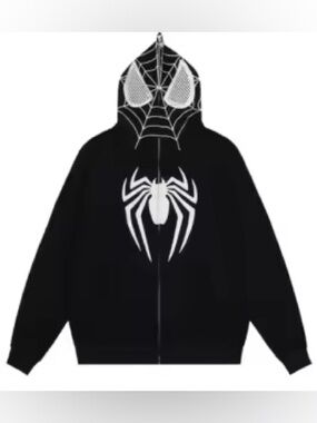 Black Spider Web Full Zip Hoodie